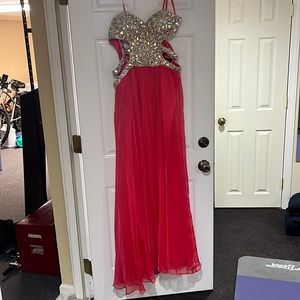 Strapless hot pink and gold jewel formal dress great condition worn once